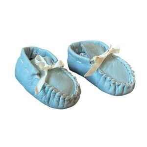 Vintage Hand Stitched Blue Leather Baby Moccasins